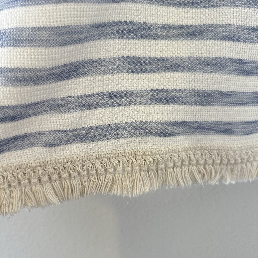 J. Jill Tunic Shirt S White Blue Lagenlook Fringe Hem Stripe Coastal 100% Cotton - Picture 6 of 11